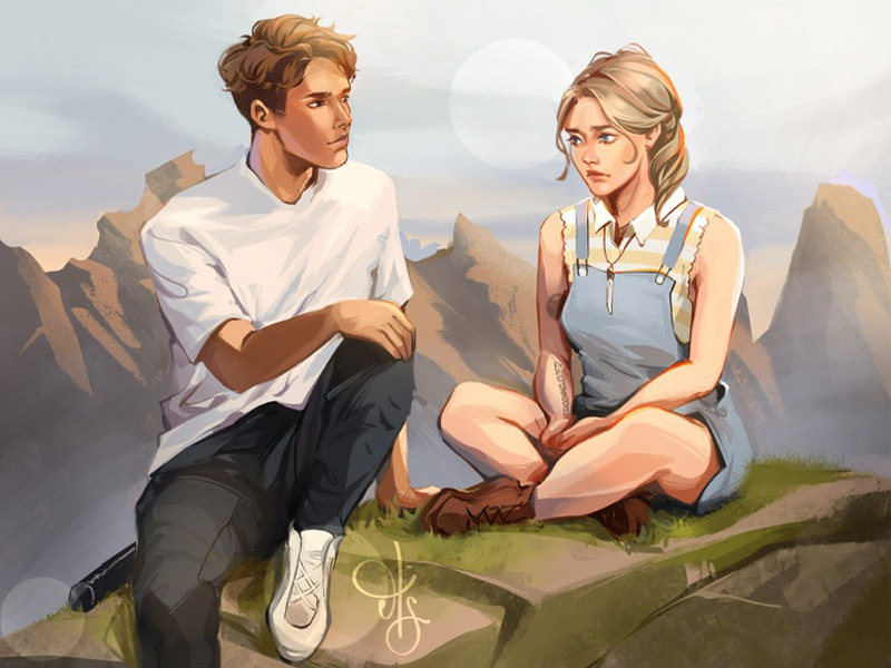 Nahaufnahme der Charakterillustration zu „Two Sides of the Dark“ mit Taylor und Jo