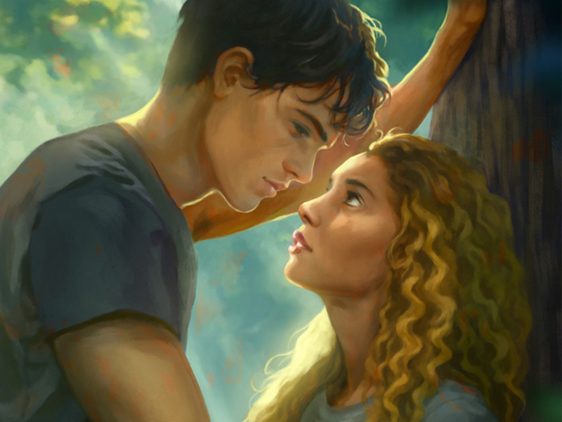 Nahaufnahme der Charakterillustration zu „Falling for Adelaide“: Adelaide und Jules im Wald