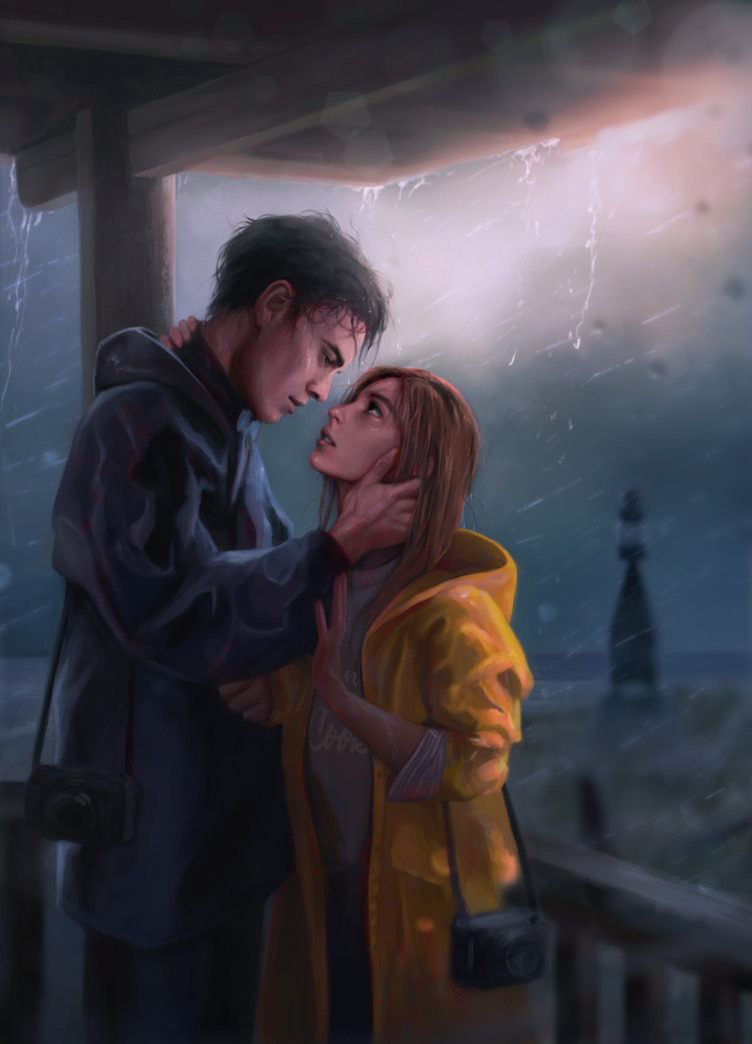 Charakterillustration zu „Kein Ozean zu tief“: Lou und Kai in intimer Zweisamkeit