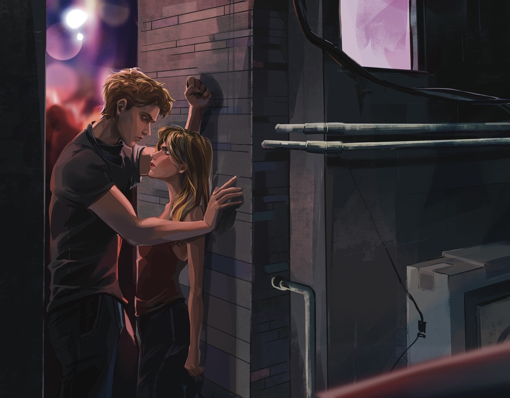 Charakterillustration zu „Save me in Maple Creek“: Mira und Joshka nachts in New York